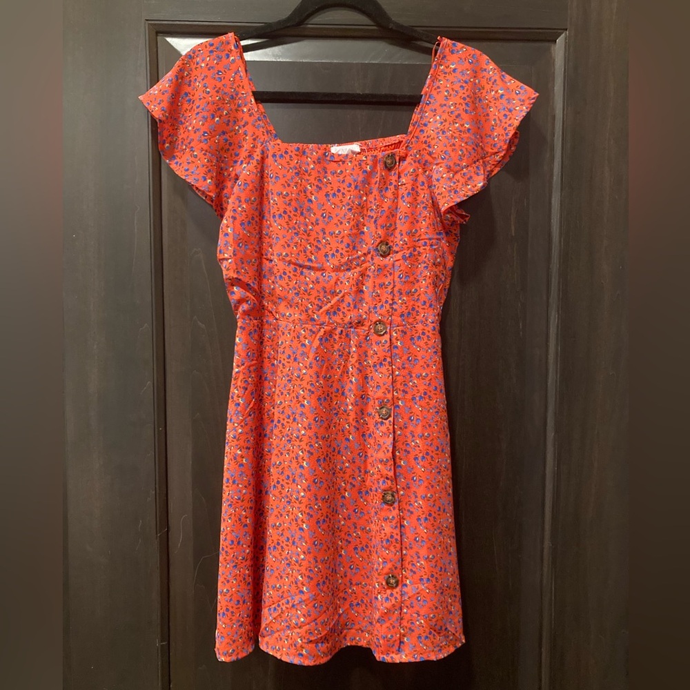 Sienna Sky Orange Floral Button-Front Sundress